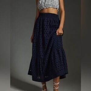 anthropologie navy eyelet maxi skirt nwt